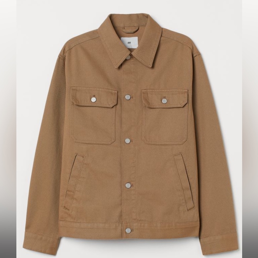 Men’s H&M Beige Twill Front Pocket Button Collared Jacket size Medium